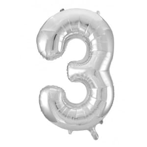 Number 3 Silver 86cm (34 inch) Decrotex Foil Balloon