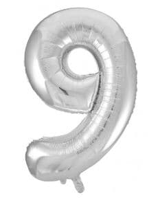 Number 9 Silver 86cm (34 inch) Decrotex Foil Balloon