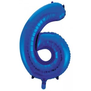 Number 6 Blue 86cm (34 inch) Decrotex Foil Balloon