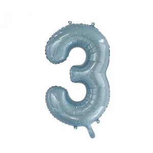Number 3 Light Blue 86cm (34 inch) Decrotex Foil Balloon