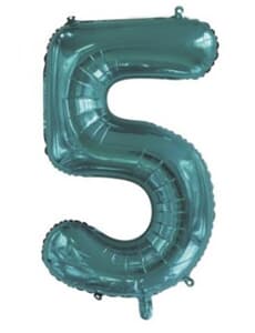 Number 5 Teal 86cm (34 inch) Decrotex Foil Balloon