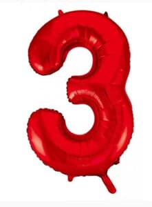 Number 3 Red 86cm (34 inch) Decrotex Foil Balloon