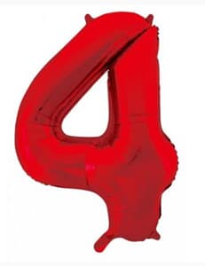 Number 4 Red 86cm (34 inch) Decrotex Foil Balloon