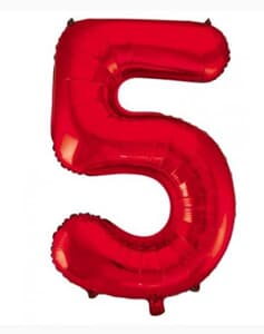 Number 5 Red 86cm (34 inch) Decrotex Foil Balloon