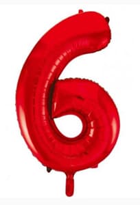 Number 6 Red 86cm (34 inch) Decrotex Foil Balloon