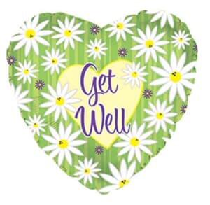 Get Well Green Stripes and Daisies Foil Heart 23cm