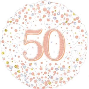 Oaktree 50th Sparkling Fizz Birthday White and Rose Gold 45cm Foil