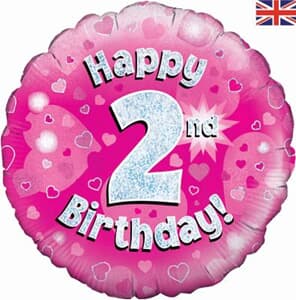 Oaktree Happy 2nd Birthday Pink Holographic 45cm Foil