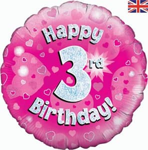 Oaktree Happy 3rd Birthday Pink Holographic 45cm Foil