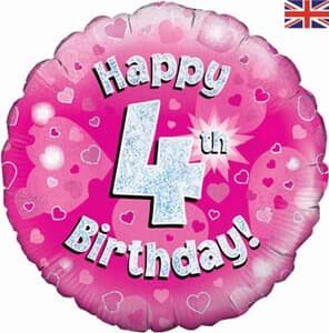 Oaktree Happy 4th Birthday Pink Holographic 45cm Foil