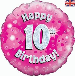 Oaktree Happy 10th Birthday Pink Holographic 45cm Foil