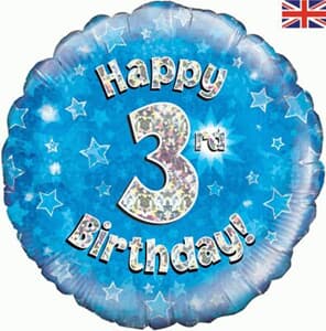 Oaktree Happy 3rd Birthday BlueHolographic 45cm Foil