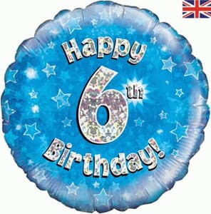 Oaktree Happy 6th Birthday Blue Holographic 45cm Foil