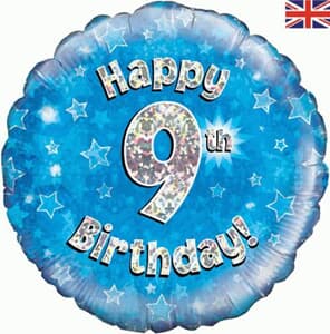 Oaktree Happy 9th Birthday Blue Holographic 45cm Foil