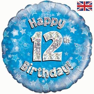 Oaktree Happy 12th Birthday Blue Holographic 45cm Foil