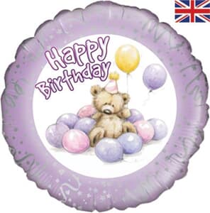 Oaktree Cute Bear Happy Birthday Lilac 45cm Foil