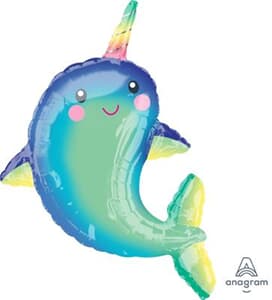 Happy Narwhal Foil Balloon Shape 39cm x 99cm New