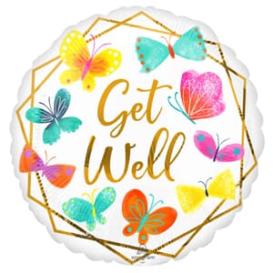 Gold Get Well with Butterfly 45cm Foil Balloon