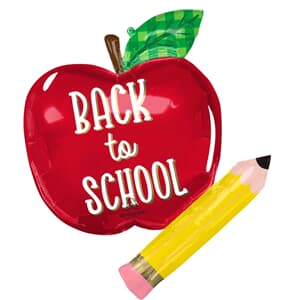 Back To School Apple & Pencil Foil Supershape 66cm x 78cm