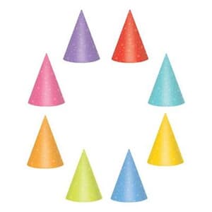 Party Hats 17.75cm Paper Assorted Bright Colours.