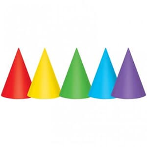 Party Hats Cone 17.75cm Paper Assorted Primary Colours