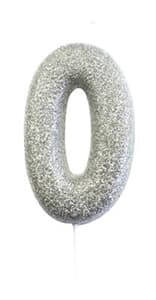 Candle Silver Glitter Numeral 0 - 7cm tall