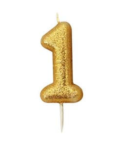Candle Gold Glitter Numeral 1 - 7cm tall