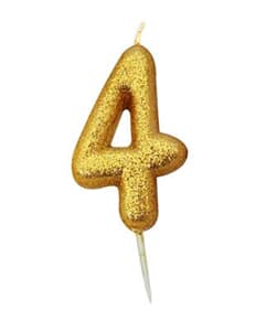 Candle Gold Glitter Numeral 4 - 7cm tall