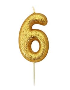 Candle Gold Glitter Numeral 6 - 7cm tall