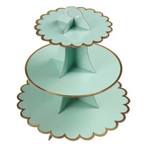 3 Tier Cup Cake Stand 35cm high Mint with Gold edge