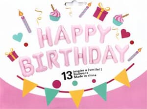 Happy Birthday Kit Set Light Pink 13 x 16" 40cm Letters ribbon/straw included