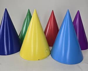 Party Hats Cone 18cm Paper Assorted Primary Colours.