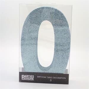 Foam Glitter Number 0 Centerpiece Light Blue with adhesive base