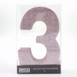 Foam Glitter Number 3 Centerpiece Light Pink with adhesive base