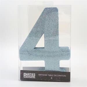 Foam Glitter Number 4 Centerpiece Light Blue with adhesive base