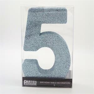 Foam Glitter Number 5 Centerpiece Light Blue with adhesive base