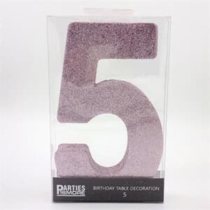 Foam Glitter Number 5 Centerpiece Light Pink with adhesive base