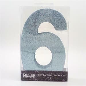 Foam Glitter Number 6 Centerpiece Light Blue with adhesive base