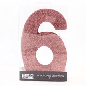 Foam Glitter Number 6 Centerpiece Rose Gold with adhesive base
