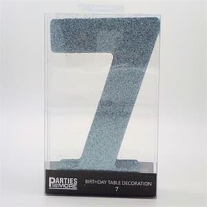 Foam Glitter Number 7 Centerpiece Light Blue with adhesive base