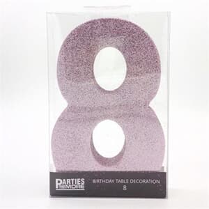 Foam Glitter Number 8 Centerpiece Light Pink with adhesive base
