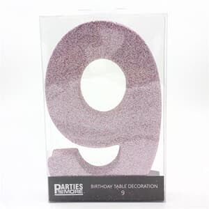 Foam Glitter Number 9 Centerpiece Light Pink with adhesive base
