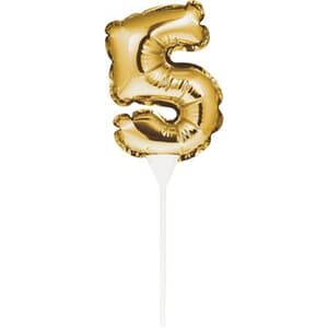 Self Inflating Mini Balloon Cake Topper 5 Gold/centrepiece 10.7cm x 22.8cm (includes cup/stick) #