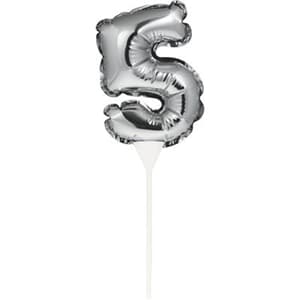 Self Inflating Mini Balloon Cake Topper 5 Silver/centrepiece 10.7cm x 22.8cm (includes cup/stick) #