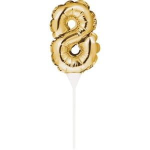 Self Inflating Mini Balloon Cake Topper 8 Gold/centrepiece 10.7cm x 22.8cm (includes cup/stick) #