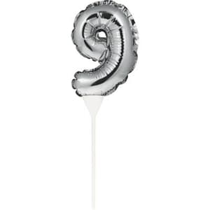 Self Inflating Mini Balloon Cake Topper 9 Silver/centrepiece 10.7cm x 22.8cm (includes cup/stick) #
