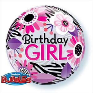 Birthday Girl Flora Zebra Stripes Bubble 55cm