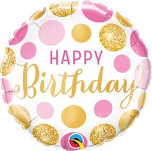 Qualatex Balloons Birthday Pink and Gold Dots 45cm