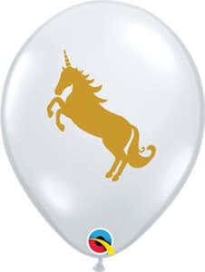 Qualatex Balloons Gold Unicorn on Diamond Clear double sided print 28cm