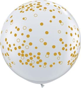 Qualatex Balloons Confetti Dots Diamond Clear w Gold Dots 90cm